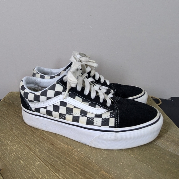 Vans Old Skool Platform Checkerboard Sneakers Women’s 7 / Men’s 5.5 Black White - Picture 5 of 9